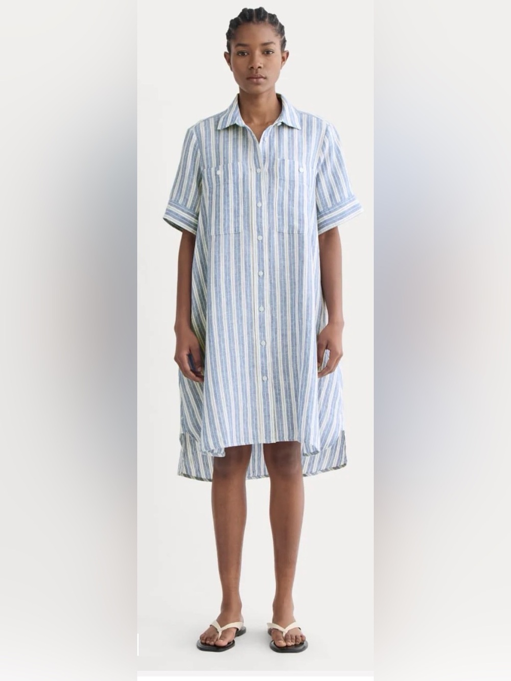 Everlane Light Blue & White Striped High-Low Shirt Dress